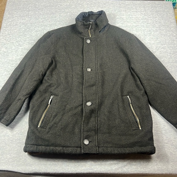 Jos A Bank Men’s Large Wool Tweed Coat Brown Black Button/Zip Pockets Luxury - Picture 1 of 13